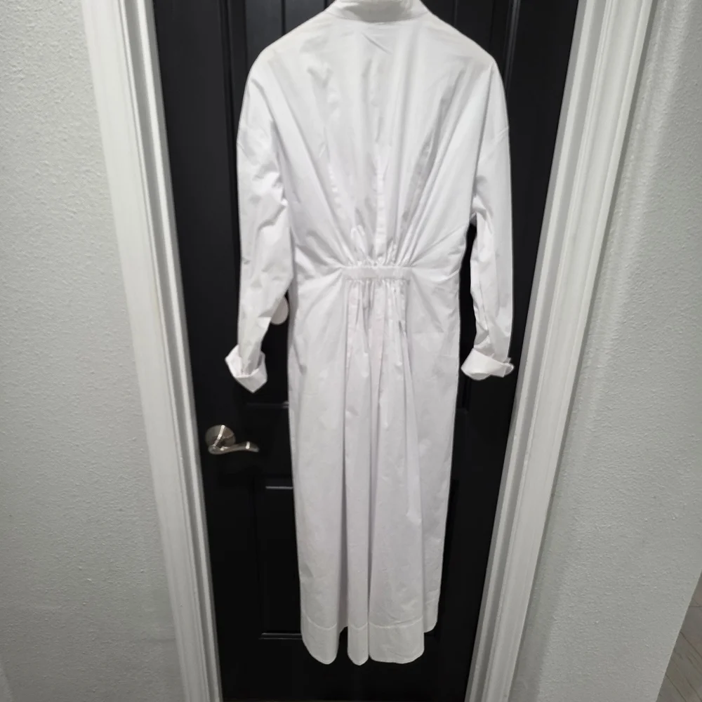 NWT‎ Staud White Midi Maxi White Button Up Dress Long Sleeves Sz Large - Picture 3 of 8